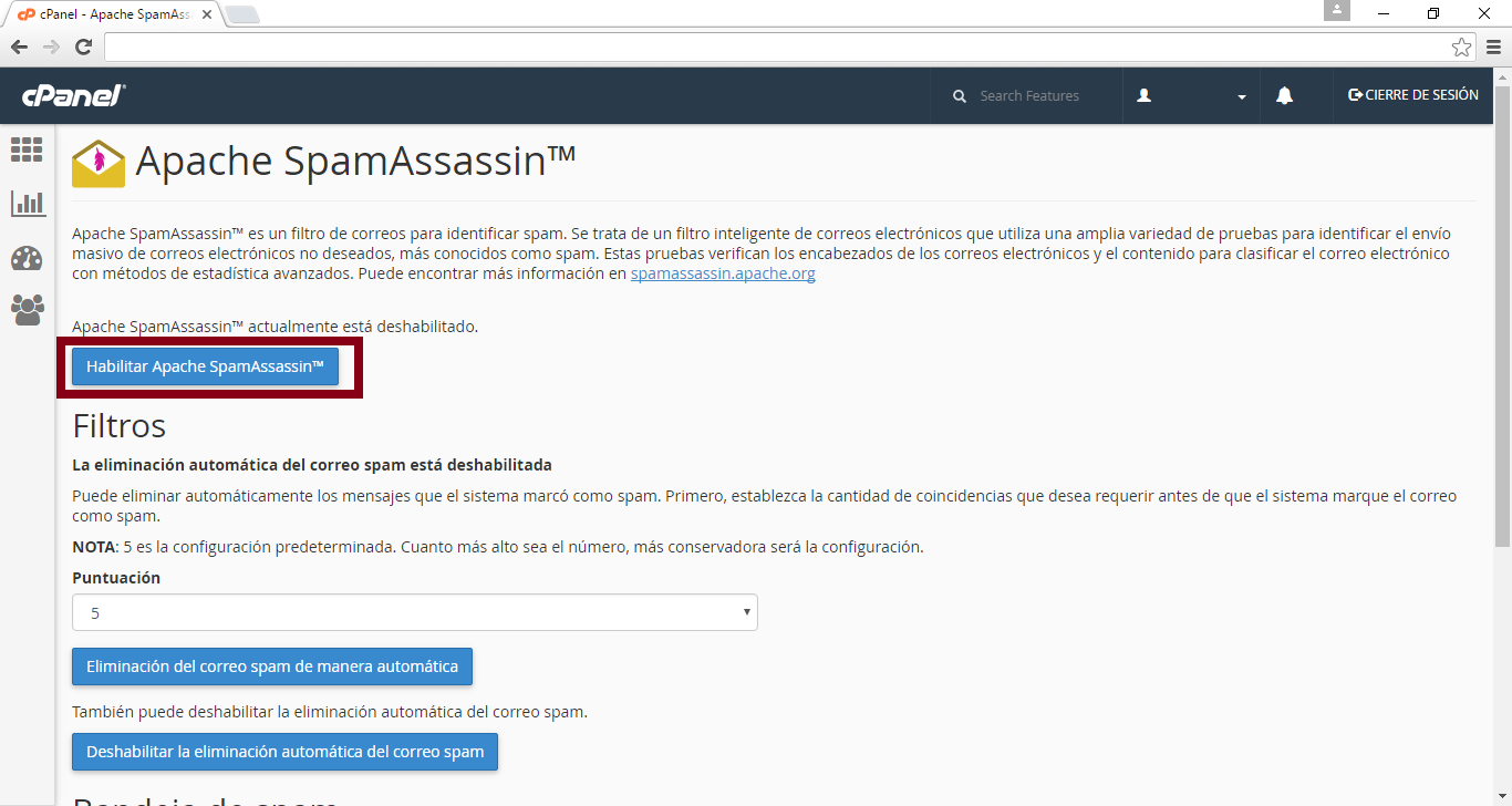 habilitar spamassassin habilitar spamassassin